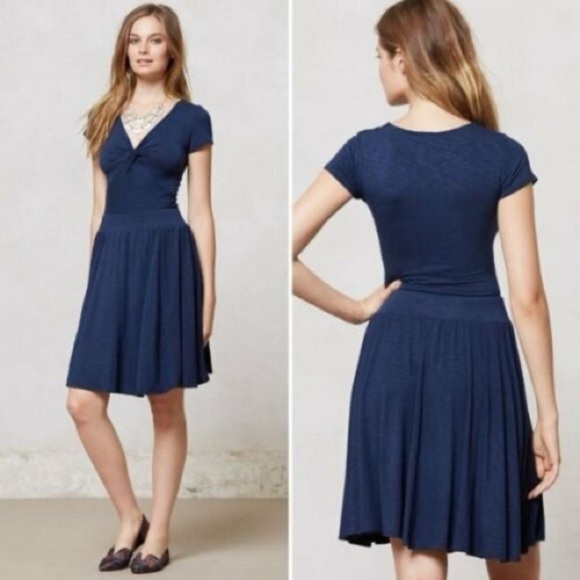 Anthropologie Dresses & Skirts - DOLAN T-Shirt Navy Blue Dress Anthropologie Twist V Neck Casual Stretchy Size S